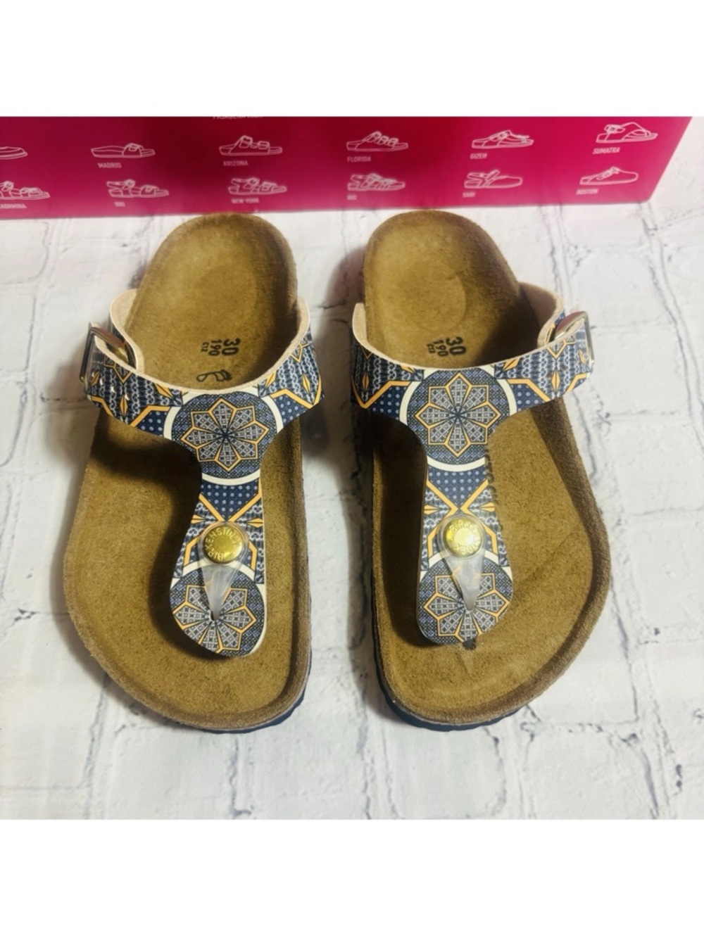 NEW Birkenstock Gizeh Kids Slip-On Sandals Oriental Tiles Blue Size 30 EU 12 US